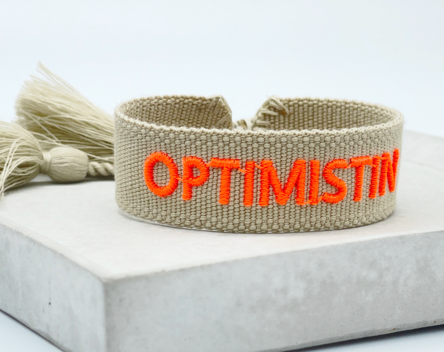 OPTIMISTIN Statement Armband gewebt, bestickt