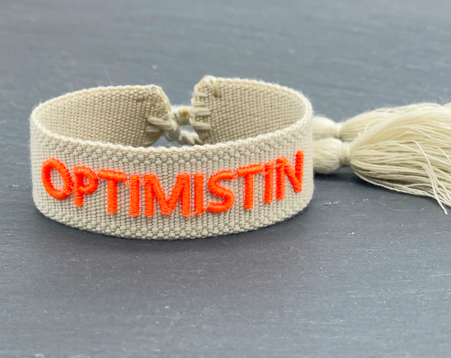 OPTIMISTIN Statement Armband gewebt, bestickt