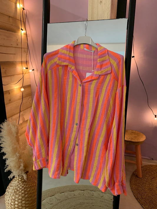 Musselin Hemd | stripes Orange/lilac