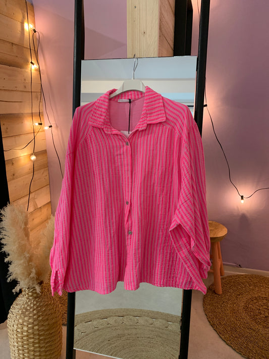 Musselin Hemd | little stripes fuchsia